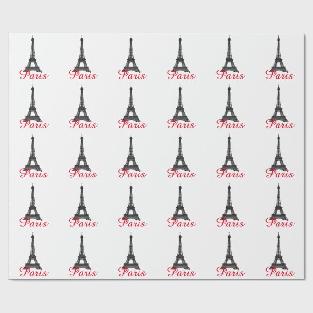 Black White Eiffel Tower Paris Love City Travel Wrapping Paper (Flat)