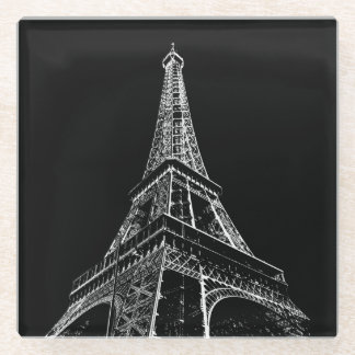Black White Eiffel Tower Paris Travel Vintage  Glass Coaster