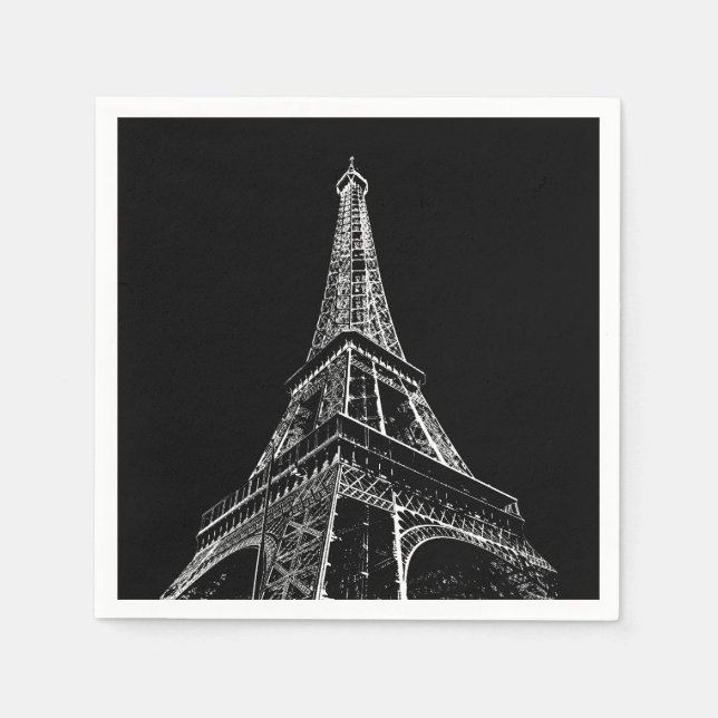 Black White Eiffel Tower Paris Travel Vintage  Napkin (Front)