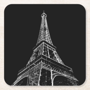 Black White Eiffel Tower Paris Travel Vintage  Square Paper Coaster