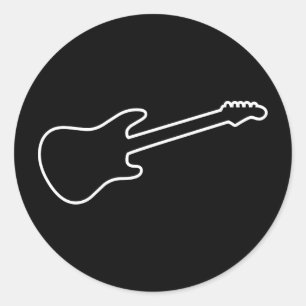 Black & White Electric Guitar Silhouette Classic Round Sticker