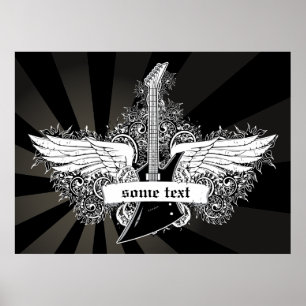 Black white electric guitar wings poster