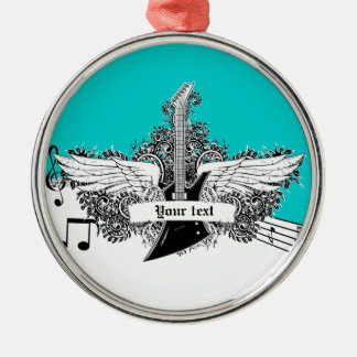 Black white electric guitar with wings ornament