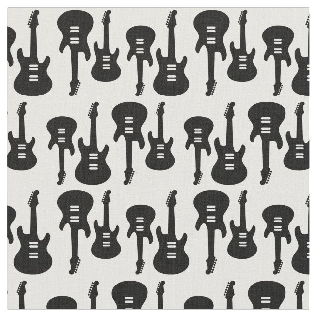 Black & White Electric Guitars Music Pattern Fabric (Close Up)