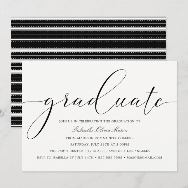 Black & White Elegance | Graduation Party Invitation (Front/Back)