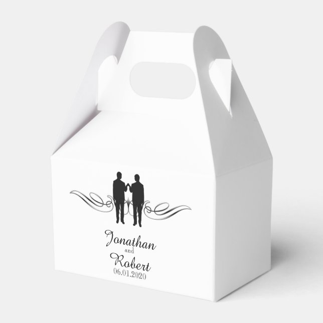 Black White Elegance Grooms Gay Wedding Favour Box (Front Side)