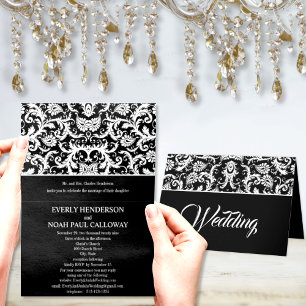 Black & White Elegance Victorian Damask Wedding Invitation