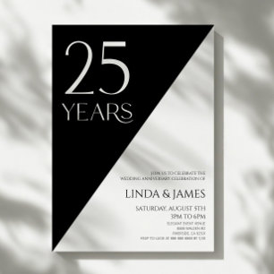 Black White Elegant 25th Wedding Anniversary Invitation