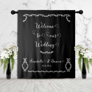 Black & White Elegant Acanthus Welcome To Wedding Tapestry