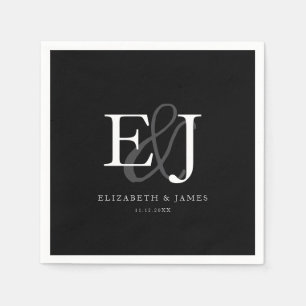 Black & White Elegant Ampersand Monogram Wedding Napkin