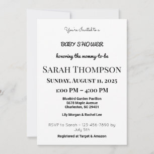Black White Elegant Baby Shower Typography Invitation