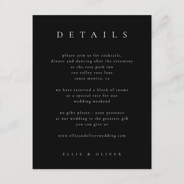 Black & White Elegant Boho Details Wedding Modern Enclosure Card (Front)