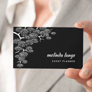 Black White Elegant Botanical Pine Branch Business Card