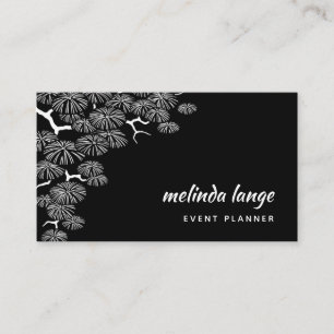 Black White Elegant Botanical Pine Branch Business Card