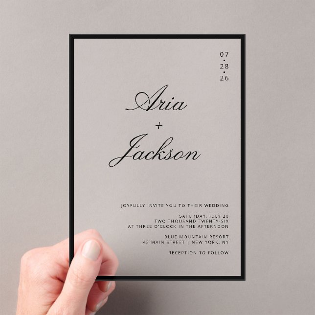 Black & White Elegant Calligraphy Modern Wedding Acrylic Invitations (Insitu (Handheld))