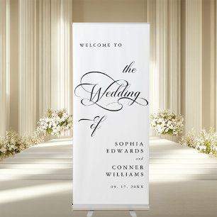 Black & White Elegant Calligraphy Wedding Welcome Retractable Banner
