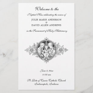 Black & White  Elegant Catholic Wedding Program  Stationery