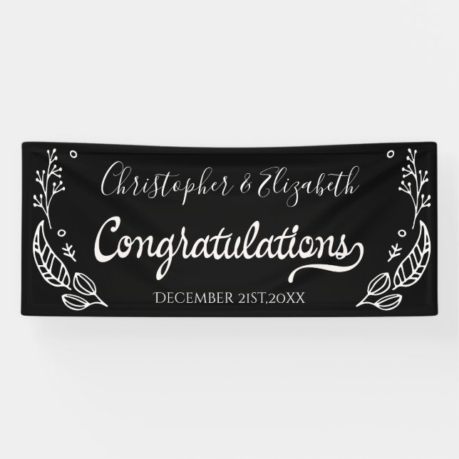 Black White Elegant Chic Wedding Congratulations Banner (Horizontal)