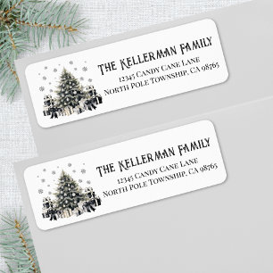 Black White Elegant Christmas Return Address