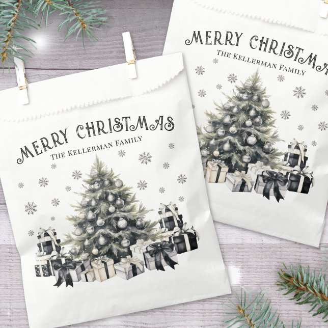 Black White Elegant Christmas Tree Favour Bags (Black White Elegant Christmas Tree Favor Bag)