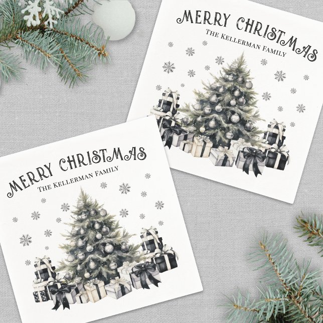 Black White Elegant Christmas Tree Napkin (Black White Elegant Christmas Tree Napkins)