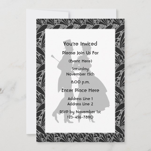 Black White Elegant Couple Silhouettes Party Invitation (Front)