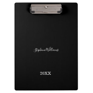 Black White Elegant Custom Name Year Gift Favor  Clipboard