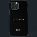 Black White Elegant Custom Name Year Gift Favour iPhone 13 Pro Max Case<br><div class="desc">Designed with classy,  elegant black and white background and text templates for name!</div>