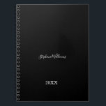 Black White Elegant Custom Name Year Gift Favour Notebook<br><div class="desc">Designed with classy,  elegant black and white background and text templates for name!</div>
