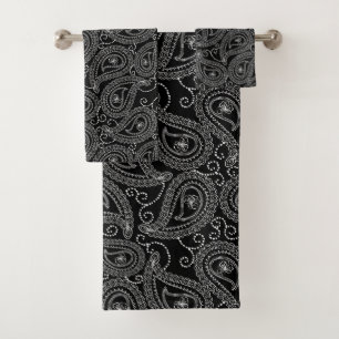 Black & White Elegant Damask Floral Pattern Bath Towel Set