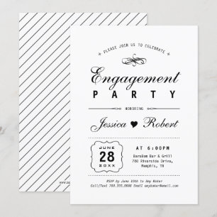 Black & White   Elegant Engagement Party Invitation