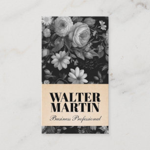 Black White Elegant Floral Background Business Card