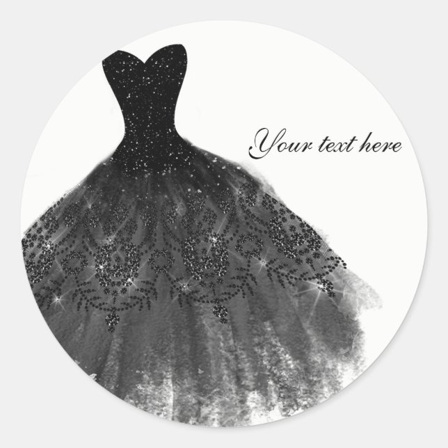 Black & White Elegant Glam Dress Party Favour Classic Round Sticker (Front)