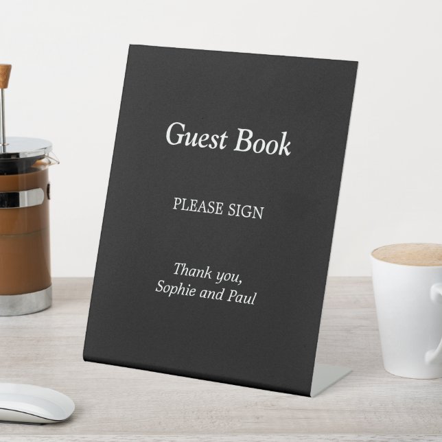 Black White Elegant Guest Book Pedestal Sign (In SItu)