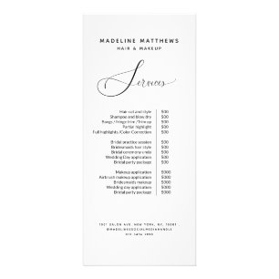 Black White Elegant Hair Stylist Salon Price List  Rack Card