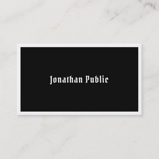 Black White Elegant Handwritten Script Template Business Card (Front)