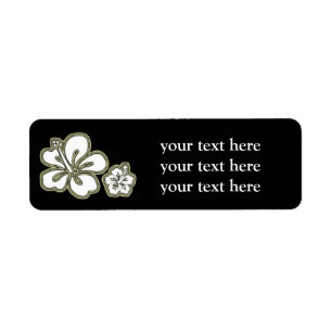 Black White Elegant Hibiscus Floral Address Labels