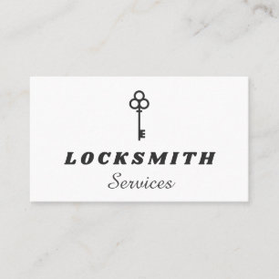 Black & White Elegant Key Logo Locksmith Service   Business Card
