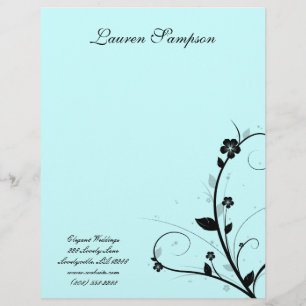 Black White Elegant Letterhead Floral Wall Blue 2