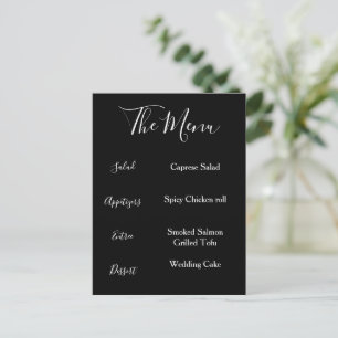Black & White Elegant Menu Minimalist  Postcard