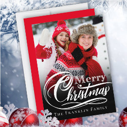 Black White Elegant Merry Christmas Photo Holiday Card