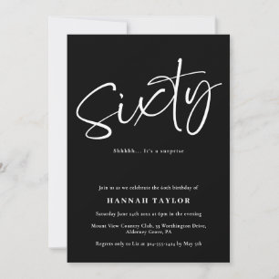 Black White Elegant Minimal 60th Birthday Invitation