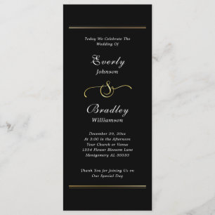 Black White Elegant Minimal Gold Border Wedding Programme