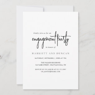 Black White Elegant Minimalist Engagement Party Invitation