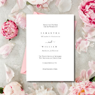 Black White Elegant Minimalist Simple Traditional Save The Date
