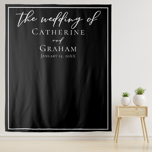 Black White Elegant Minimalist Wedding Backdrop Tapestry (Creator Uploaded)