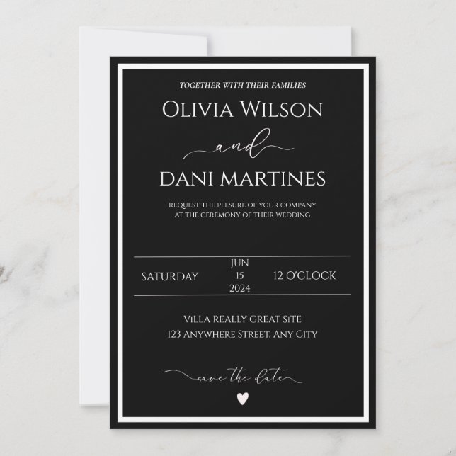 Black & White Elegant Minimalist Wedding Invitatio Invitation (Front)