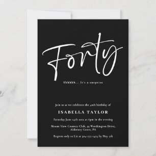Black White Elegant Modern 40th Birthday Invitation