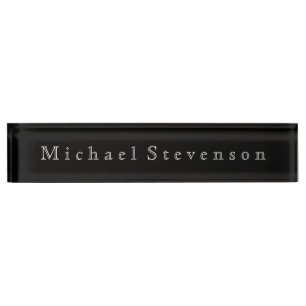 Black White Elegant Modern Business Nameplate