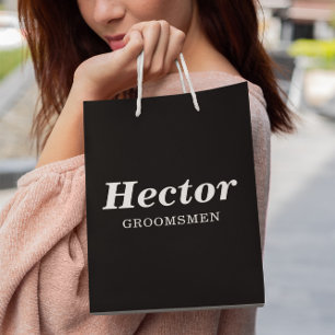 Black & White Elegant Modern Groomsmen Wedding Medium Gift Bag